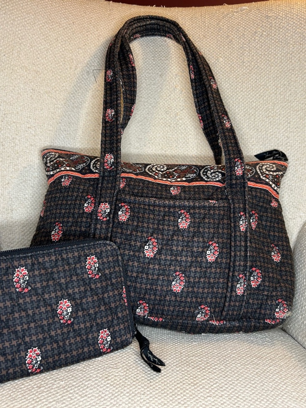 Vera Bradley Houndstooth Brown Little Betsy Tote with Matching Wristlet